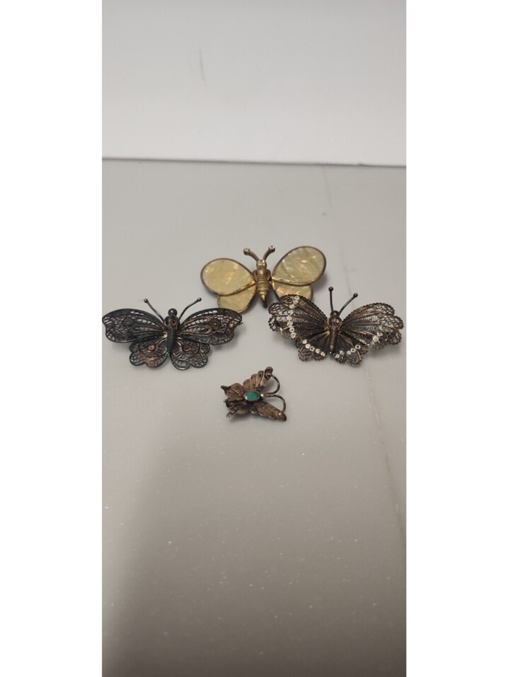 Vintage Antique Butterfly Brooch Lot 4 Filigree Trombone Clasp Turquoise Pin